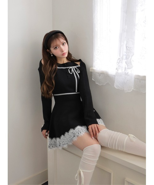 M me eme(エムミーエメ)の「Bicolor ribbon lace bolero mini onepiece(eme11114)(ワンピース・レディース・グレー/ブラック・FL/FREE/XS)」の1枚目の写真