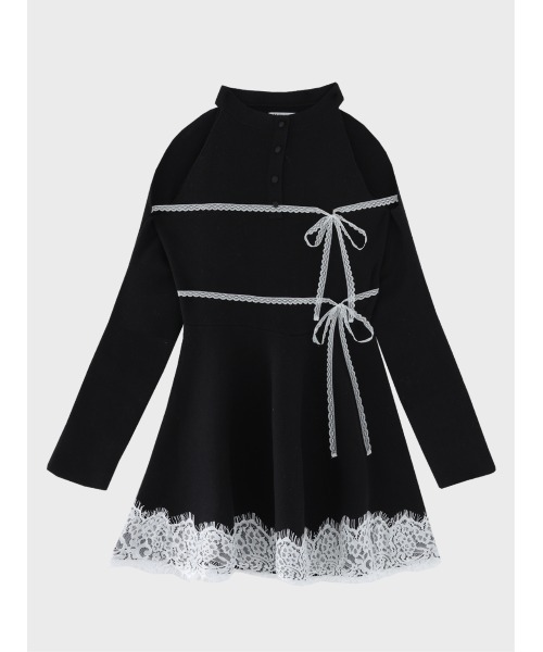 M me eme(エムミーエメ)の「Bicolor ribbon lace bolero mini onepiece(eme11114)(ワンピース・レディース・グレー/ブラック・FL/FREE/XS)」の3枚目の写真