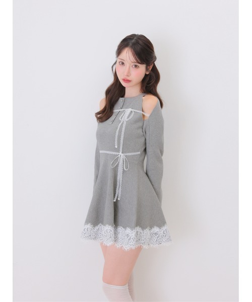 M me eme(エムミーエメ)の「Bicolor ribbon lace bolero mini onepiece(eme11114)(ワンピース・レディース・グレー/ブラック・FL/FREE/XS)」の11枚目の写真
