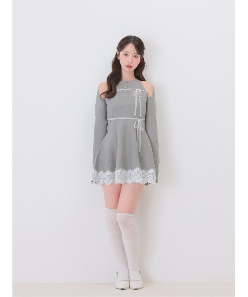 M me eme(エムミーエメ)の「Bicolor ribbon lace bolero mini onepiece(eme11114)(ワンピース・レディース・グレー/ブラック・FL/FREE/XS)」の12枚目の写真