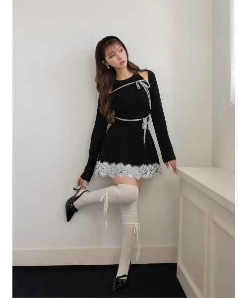 M me eme(エムミーエメ)の「Bicolor ribbon lace bolero mini onepiece(eme11114)(ワンピース・レディース・グレー/ブラック・FL/FREE/XS)」の13枚目の写真