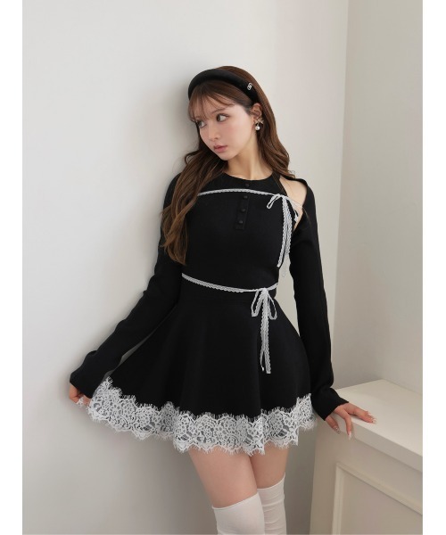 M me eme(エムミーエメ)の「Bicolor ribbon lace bolero mini onepiece(eme11114)(ワンピース・レディース・グレー/ブラック・FL/FREE/XS)」の14枚目の写真