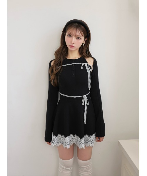 M me eme(エムミーエメ)の「Bicolor ribbon lace bolero mini onepiece(eme11114)(ワンピース・レディース・グレー/ブラック・FL/FREE/XS)」の15枚目の写真