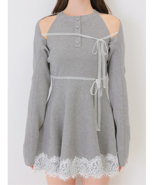 M me eme(エムミーエメ)の「Bicolor ribbon lace bolero mini onepiece(eme11114)(ワンピース・レディース・グレー/ブラック・FL/FREE/XS)」の17枚目の写真