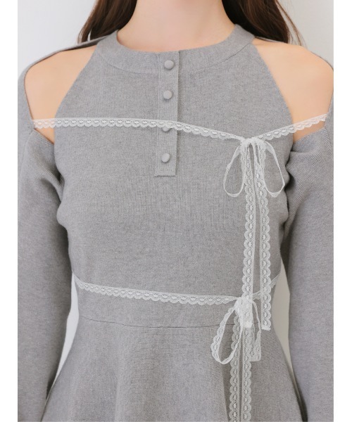 M me eme(エムミーエメ)の「Bicolor ribbon lace bolero mini onepiece(eme11114)(ワンピース・レディース・グレー/ブラック・FL/FREE/XS)」の7枚目の写真