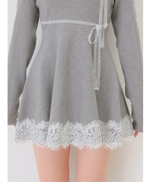 M me eme(エムミーエメ)の「Bicolor ribbon lace bolero mini onepiece(eme11114)(ワンピース・レディース・グレー/ブラック・FL/FREE/XS)」の9枚目の写真