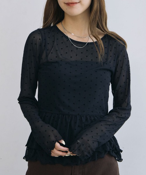 archives(アルシーヴ)の「フロッキードットアソートフリルカットTOPS(Tシャツ/カットソー・レディース・ブラック/オフホワイト/ブラウン/アイボリー・MEDIUM)」の9枚目の写真