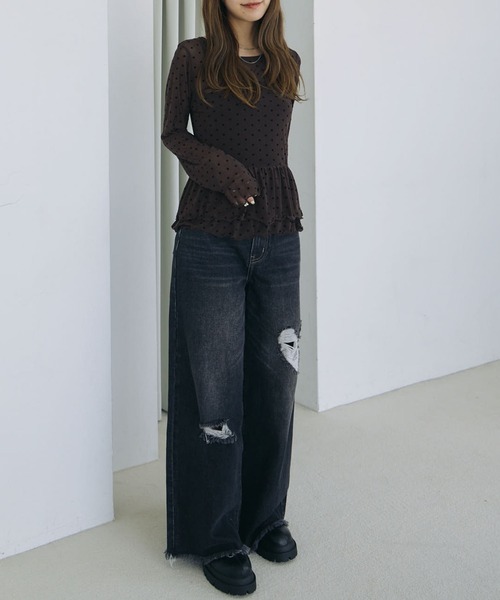 archives(アルシーヴ)の「フロッキードットアソートフリルカットTOPS(Tシャツ/カットソー・レディース・ブラック/オフホワイト/ブラウン/アイボリー・MEDIUM)」の22枚目の写真