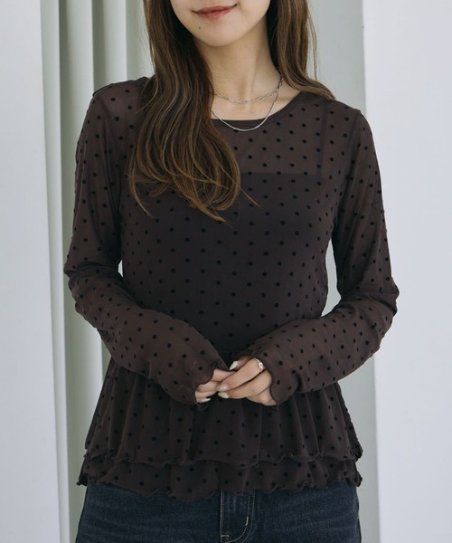 archives(アルシーヴ)の「フロッキードットアソートフリルカットTOPS(Tシャツ/カットソー・レディース・ブラック/オフホワイト/ブラウン/アイボリー・MEDIUM)」の17枚目の写真
