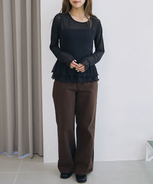 archives(アルシーヴ)の「フロッキードットアソートフリルカットTOPS(Tシャツ/カットソー・レディース・ブラック/オフホワイト/ブラウン/アイボリー・MEDIUM)」の13枚目の写真
