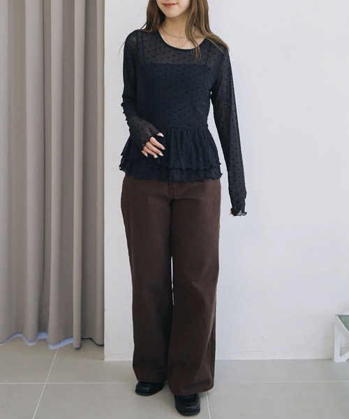 archives(アルシーヴ)の「フロッキードットアソートフリルカットTOPS(Tシャツ/カットソー・レディース・ブラック/オフホワイト/ブラウン/アイボリー・MEDIUM)」の14枚目の写真