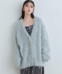 【中野恵那 着用】ビジュ―ボタン付きシャギーニットカーディガン