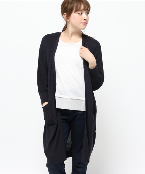 one after another NICE CLAUP(ワンアフターアナザーナイスクラップ)の「【ナイスクラップ】ロングカーディガン(カーディガン/ボレロ・レディース・アイボリー/イエロー/サックスブルー/ネイビー・FREE)」の2枚目の写真