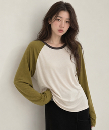 ウールブレンドソフトラグランTシャツ オリーブ