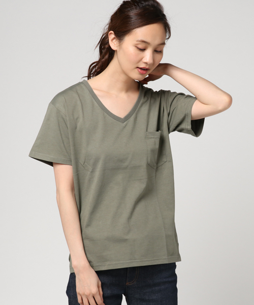 VENCEEXCHANGE（ヴァンスエクスチェンジ）の「シルケットポケット付きＴ（Tシャツ/カットソー・レディース・オフホワイト/ロイヤルブルー/ブラック/オリーブ・MEDIUM）」の15枚目の写真