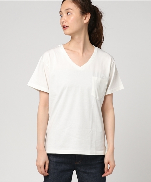 VENCEEXCHANGE（ヴァンスエクスチェンジ）の「シルケットポケット付きＴ（Tシャツ/カットソー・レディース・オフホワイト/ロイヤルブルー/ブラック/オリーブ・MEDIUM）」の5枚目の写真