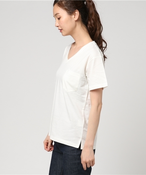 VENCEEXCHANGE（ヴァンスエクスチェンジ）の「シルケットポケット付きＴ（Tシャツ/カットソー・レディース・オフホワイト/ロイヤルブルー/ブラック/オリーブ・MEDIUM）」の6枚目の写真