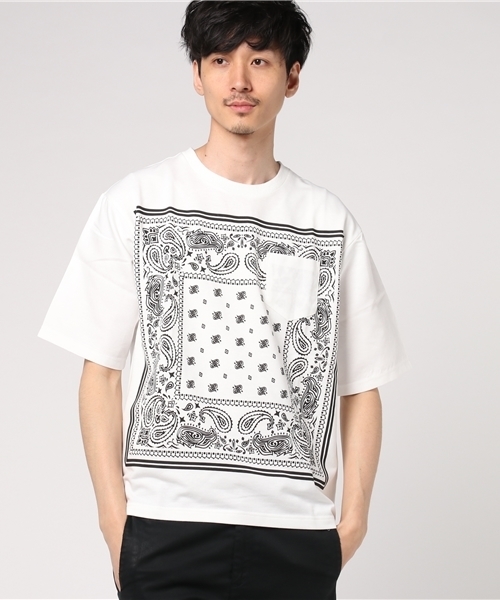 VENCEEXCHANGE（ヴァンスエクスチェンジ）の「オックス×裏毛バンダナプリントシャツT（Tシャツ/カットソー・メンズ・オフホワイト/ブラック・LARGE/MEDIUM）」の10枚目の写真