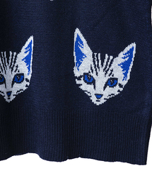 NOID. BLACK　ノーアイディー ブラック　猫　総柄　ニット　カーディガン NOID. BLACK ノーアイディー ブラック 猫 総柄 ニット カーディガン