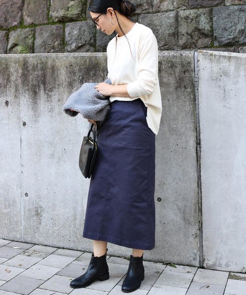 andme（アンドミー）の「ストレッチチノツイルロング丈ベイカーフレアスカート（スカート・レディース・ネイビー/ベージュ/ボルドー/カーキ/ブラック/ホワイト・L/M）」の5枚目の写真