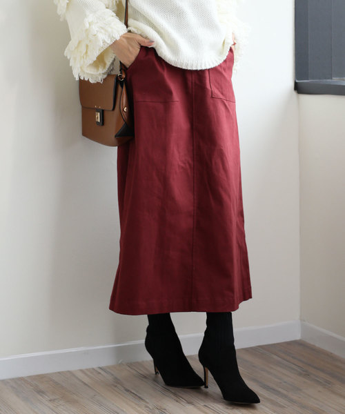 andme（アンドミー）の「ストレッチチノツイルロング丈ベイカーフレアスカート（スカート・レディース・ネイビー/ベージュ/ボルドー/カーキ/ブラック/ホワイト・L/M）」の6枚目の写真