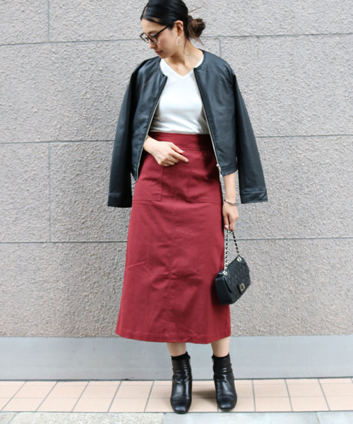 andme（アンドミー）の「ストレッチチノツイルロング丈ベイカーフレアスカート（スカート・レディース・ネイビー/ベージュ/ボルドー/カーキ/ブラック/ホワイト・L/M）」の10枚目の写真