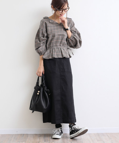 andme（アンドミー）の「ストレッチチノツイルロング丈ベイカーフレアスカート（スカート・レディース・ネイビー/ベージュ/ボルドー/カーキ/ブラック/ホワイト・L/M）」の18枚目の写真