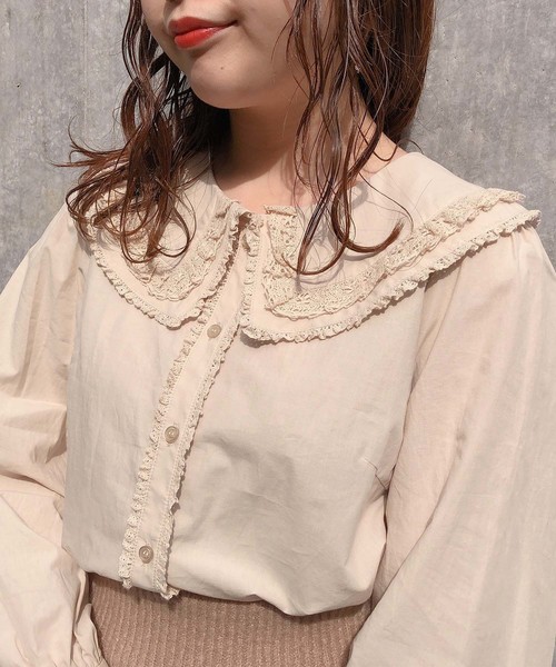one after another NICE CLAUP（ワンアフターアナザーナイスクラップ）の「フリルレース襟ブラウス（シャツ/ブラウス・レディース・オフホワイト/ピンク系その他/ライトベージュ・FREE）」の12枚目の写真