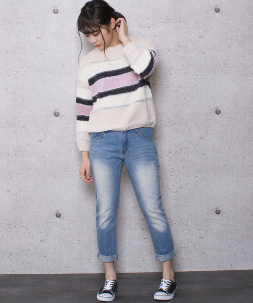 LUGG NAGG（ラグナグ）の「【Jewelobe/ ジュエローブ】モールボーダー ニットトップス（ニット/セーター・レディース・ブラック/ベージュ/ネイビー・FREE）」の7枚目の写真