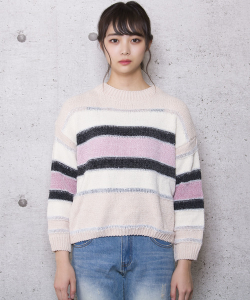 LUGG NAGG（ラグナグ）の「【Jewelobe/ ジュエローブ】モールボーダー ニットトップス（ニット/セーター・レディース・ブラック/ベージュ/ネイビー・FREE）」の5枚目の写真