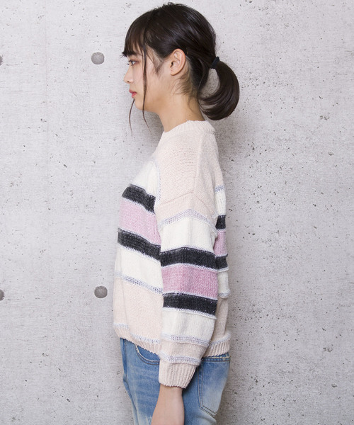 LUGG NAGG（ラグナグ）の「【Jewelobe/ ジュエローブ】モールボーダー ニットトップス（ニット/セーター・レディース・ブラック/ベージュ/ネイビー・FREE）」の12枚目の写真