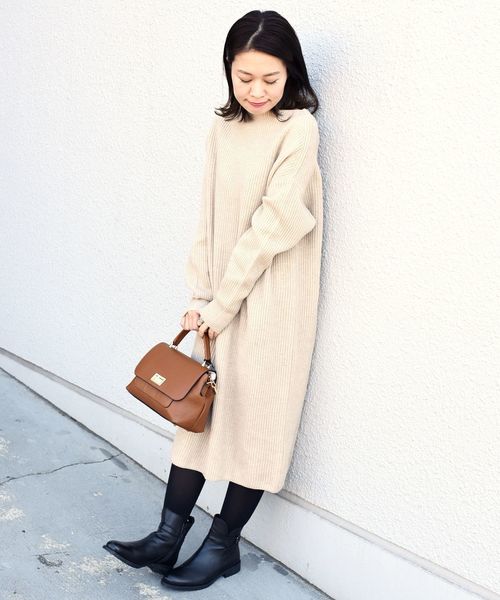 liflattie ships(リフラティ シップス)の「liflattie ships:7Gアゼボートネックワンピース◇(ワンピース・レディース・ダークグレー/ベージュ/ラベンダー・ONE SIZE)」の3枚目の写真