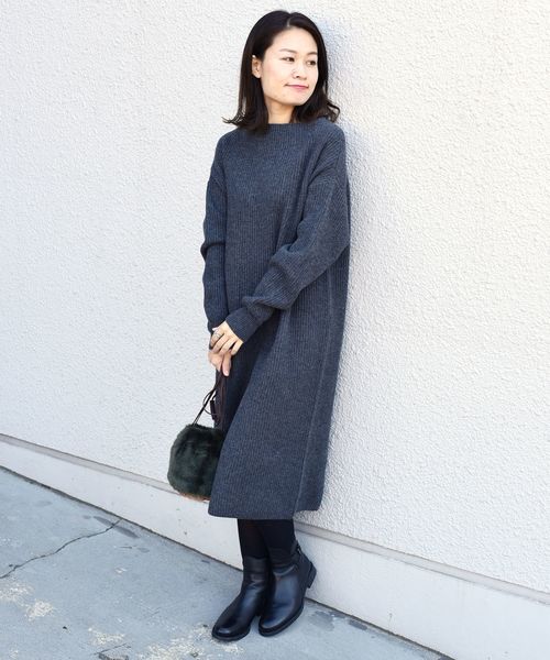 liflattie ships(リフラティ シップス)の「liflattie ships:7Gアゼボートネックワンピース◇(ワンピース・レディース・ダークグレー/ベージュ/ラベンダー・ONE SIZE)」の2枚目の写真