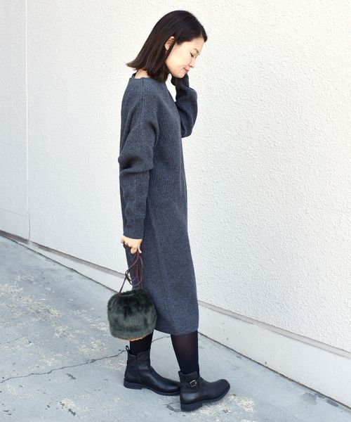 liflattie ships(リフラティ シップス)の「liflattie ships:7Gアゼボートネックワンピース◇(ワンピース・レディース・ダークグレー/ベージュ/ラベンダー・ONE SIZE)」の4枚目の写真