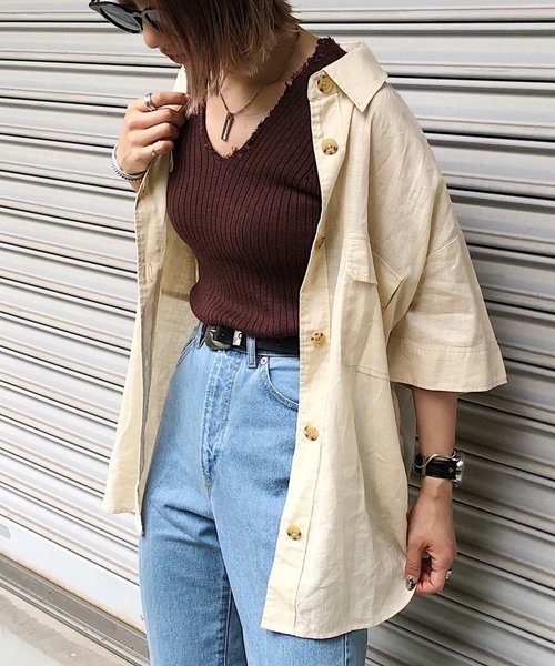 PAGEBOY（ページボーイ）の「アサコンBIGシャツSS（シャツ/ブラウス・レディース・ライトベージュ/ブラウン/カーキ/ブラック・FREE）」の5枚目の写真