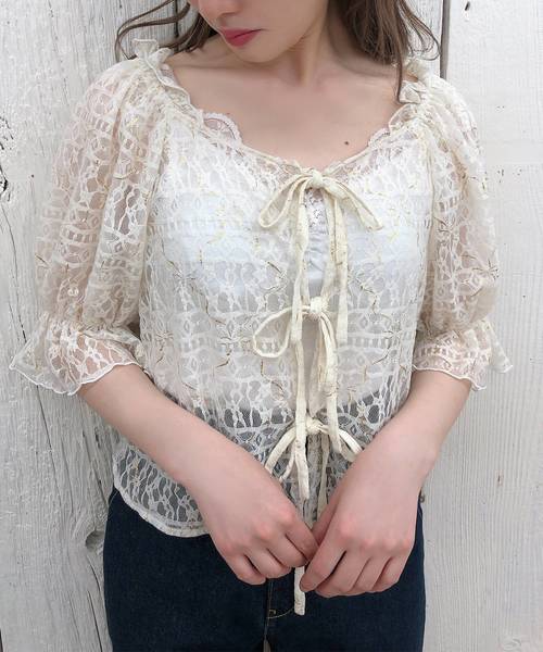 one after another NICE CLAUP（ワンアフターアナザーナイスクラップ）の「【Petite by NICE CLAUP】ribbon blouse（シャツ/ブラウス・レディース・アイボリー/オフホワイト・FREE）」の2枚目の写真