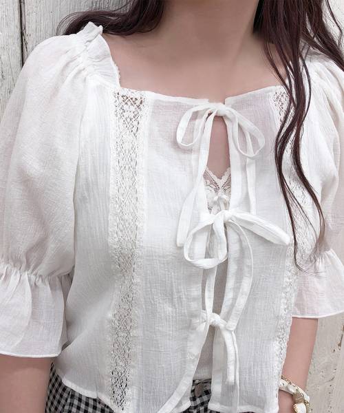 one after another NICE CLAUP（ワンアフターアナザーナイスクラップ）の「【Petite by NICE CLAUP】ribbon blouse（シャツ/ブラウス・レディース・アイボリー/オフホワイト・FREE）」の8枚目の写真