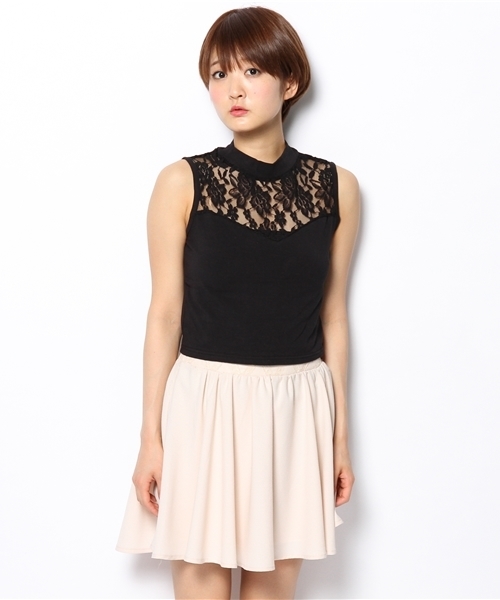 WEGO(ウィゴー)の「WEGO/レース切替ハイネックノースリーブTシャツ(Tシャツ/カットソー・レディース・オフホワイト/ブラック・FREE)」の3枚目の写真