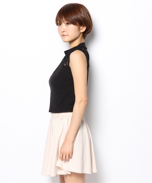 WEGO(ウィゴー)の「WEGO/レース切替ハイネックノースリーブTシャツ(Tシャツ/カットソー・レディース・オフホワイト/ブラック・FREE)」の4枚目の写真