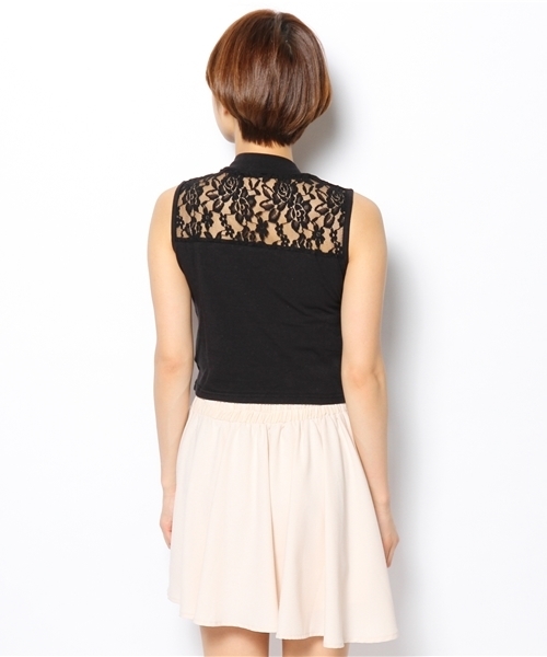 WEGO(ウィゴー)の「WEGO/レース切替ハイネックノースリーブTシャツ(Tシャツ/カットソー・レディース・オフホワイト/ブラック・FREE)」の5枚目の写真