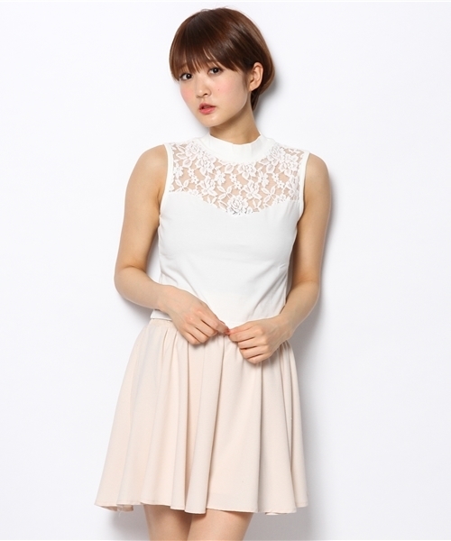 WEGO(ウィゴー)の「WEGO/レース切替ハイネックノースリーブTシャツ(Tシャツ/カットソー・レディース・オフホワイト/ブラック・FREE)」の8枚目の写真