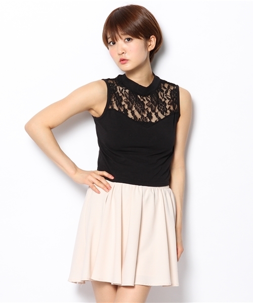 WEGO(ウィゴー)の「WEGO/レース切替ハイネックノースリーブTシャツ(Tシャツ/カットソー・レディース・オフホワイト/ブラック・FREE)」の9枚目の写真