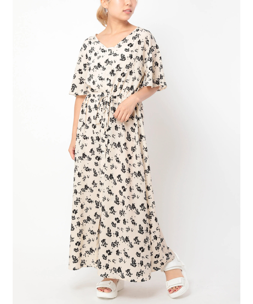 A G Plus エージープラス の 単色花柄vネック前開きドロストワンピース ワンピース Wear