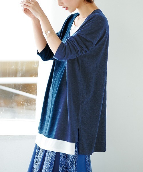 RANAN（ラナン）の「ゆるレイヤードニット風チュニック（Tシャツ/カットソー・レディース・チャコールグレー/ブラック/サンドグレー/ネイビー/ライトベージュ/ブラック系その他/コーラル/ブルーグレー/ピンク/ミント/ライトグレー/アイボリー・M/L/LL/S）」の10枚目の写真