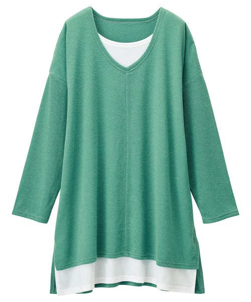 RANAN（ラナン）の「ゆるレイヤードニット風チュニック（Tシャツ/カットソー・レディース・チャコールグレー/ブラック/サンドグレー/ネイビー/ライトベージュ/ブラック系その他/コーラル/ブルーグレー/ピンク/ミント/ライトグレー/アイボリー・M/L/LL/S）」の18枚目の写真