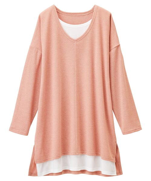RANAN（ラナン）の「ゆるレイヤードニット風チュニック（Tシャツ/カットソー・レディース・チャコールグレー/ブラック/サンドグレー/ネイビー/ライトベージュ/ブラック系その他/コーラル/ブルーグレー/ピンク/ミント/ライトグレー/アイボリー・M/L/LL/S）」の19枚目の写真