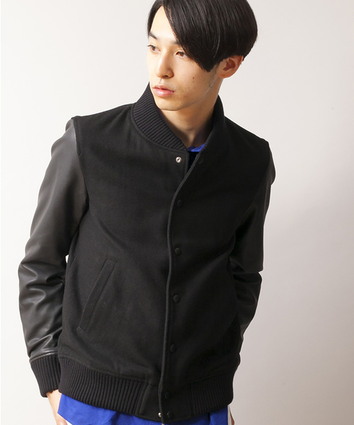 WEGO（ウィゴー）の「WEGO/メルトンスタジャン（スタジャン・メンズ・ブラック/ダークグリーン/ネイビー/キャメル・LARGE/MEDIUM）」の2枚目の写真