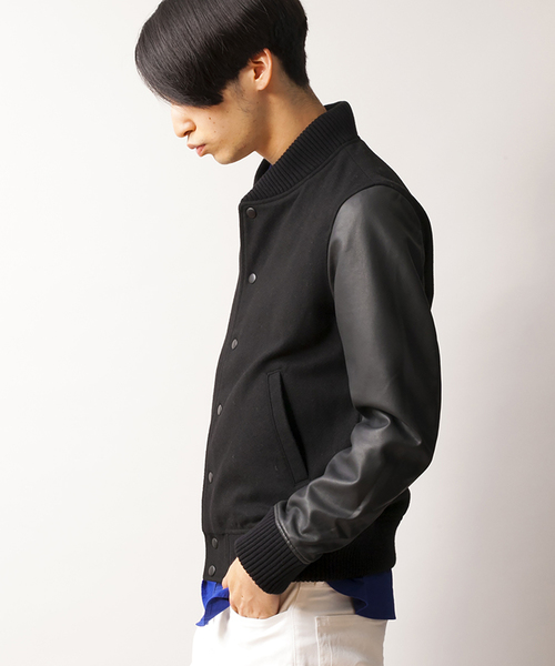 WEGO（ウィゴー）の「WEGO/メルトンスタジャン（スタジャン・メンズ・ブラック/ダークグリーン/ネイビー/キャメル・LARGE/MEDIUM）」の5枚目の写真