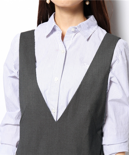 BEAMS LIGHTS Women's（ビームスライツ ウィメンズ）の「BEAMS LIGHTS / Vネックオールインワン（つなぎ/オールインワン・レディース・チャコールグレー/ブラック・38/36）」の6枚目の写真