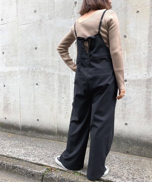 meJane(ミージェーン)の「コットンリネン/後ろリボンオーバーオール(サロペット/オーバーオール・レディース・ブラック/ベージュ/カーキ・FREE)」の8枚目の写真